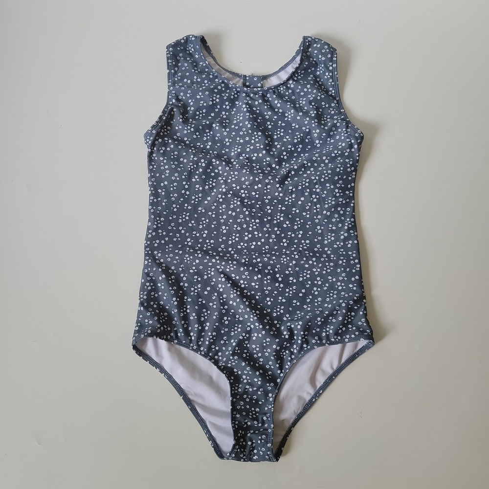 Geode One Piece Swimsuit Small Gray Ditsy Floral High Neck Beachy Cottagecore